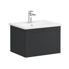 Vitra Root Classic 68782 Lavabo Dolabı, Tek Çekmeceli, 60 Cm, Mat Grafit, Yuvarlak Lavabolu